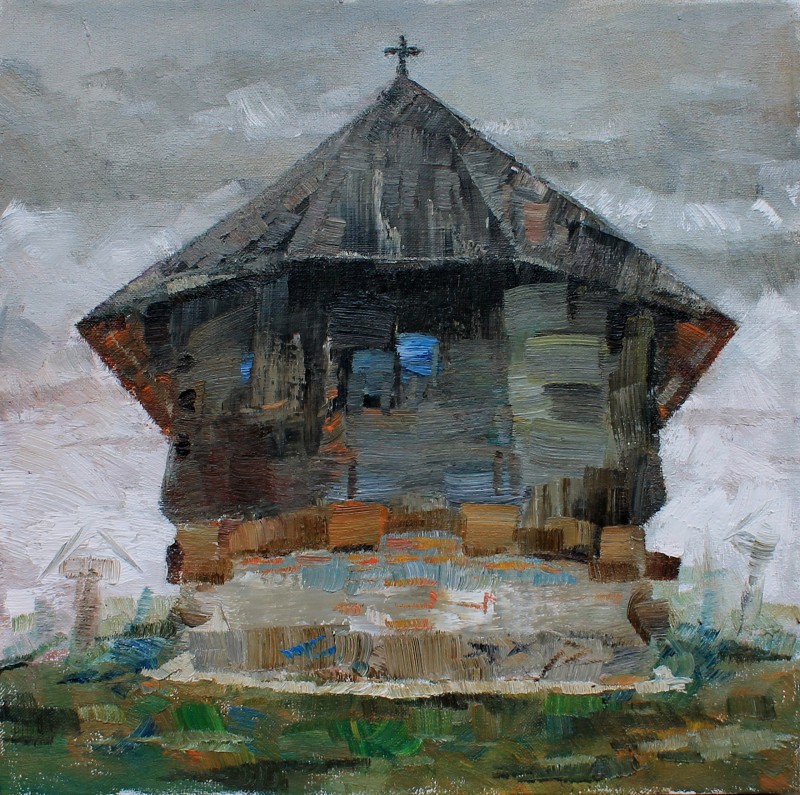 "Bisericuță. Sibiu. Astra" by Maxim Romaniuc, 2015, 400x400mm, ulei pe pânză