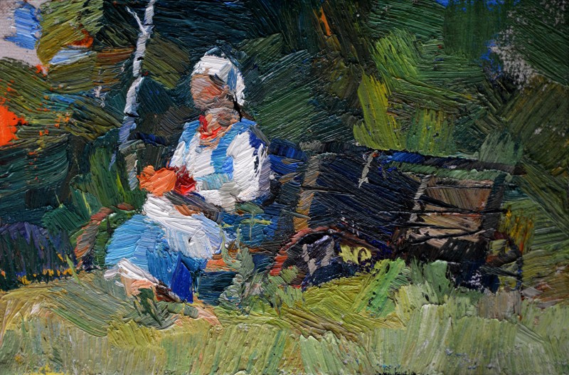 "Studiu. Figură în național" by Cezar Ciobanu, 2017, 200x300mm, oil on canvas