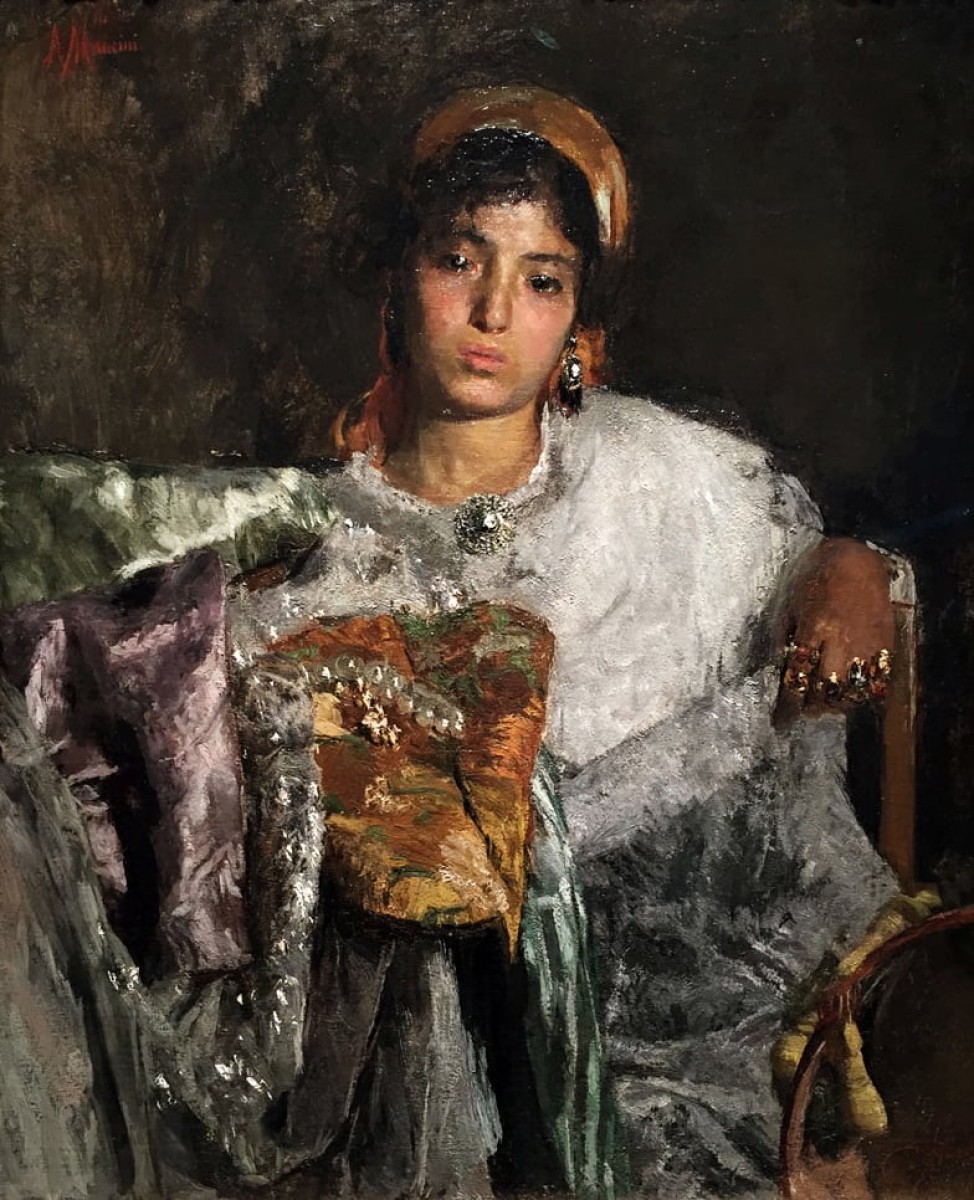 "Painting. Portrait" by Antonio Mancini, oil on canvas