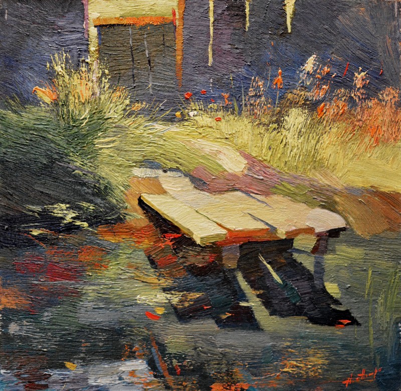 "Вилково" by Анатол Гимпу, 1997, 340x350mm, масло / холст