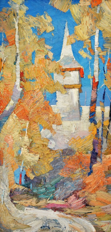 "Autumn etude. Maramureș" by Anatol Ghimpu, 2000, 840x420mm, oil on canvas