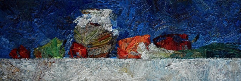 "Natură statică în pleinair" by Ion Golubei, 2016, 200x600mm, ulei pe pânză