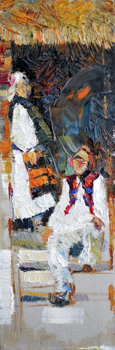 "Painting. Pleinair. Figure. Pleinair romania" by Nina Apostol, 600x200mm, oil on canvas