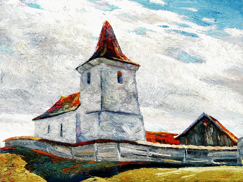 "Church. Transilvania" by Anatol Ghimpu, 2005, 520x680mm, oil on canvas