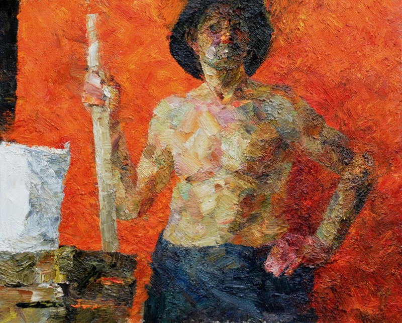 "Semifigură tematică" by Elena Moraru, 2014, 650x800mm, oil on canvas