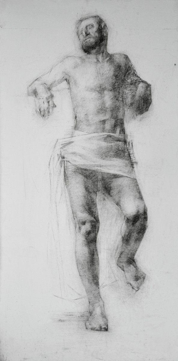 "Drawing. Nude. Long term" by Andriana Popodneac, 1000x500mm, Russian sauce on paper