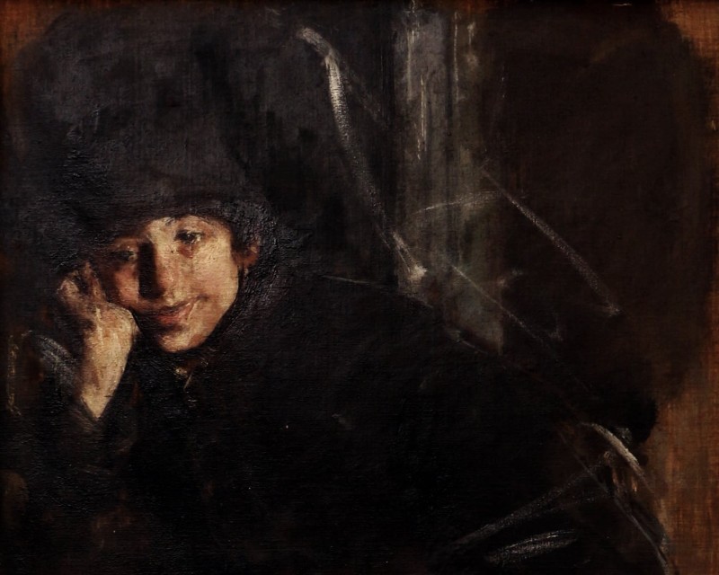 "Painting. Portrait" by Antonio Mancini, oil on canvas
