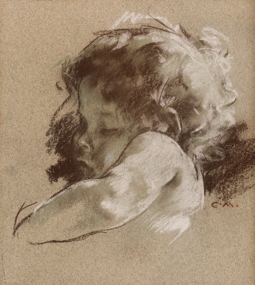 "Desen. Autoportret" by Carl von Marr, pastel pe hârtie