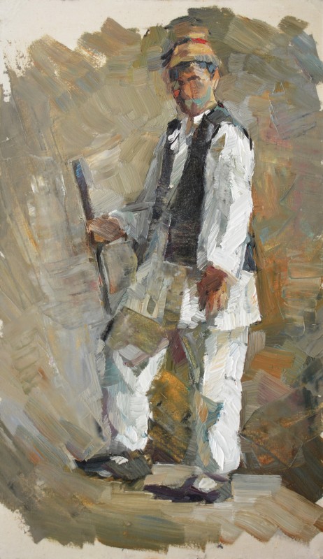 "Studiu. Figură în național" by Ion Țoncu, 2017, 520x300mm, ulei pe pânză