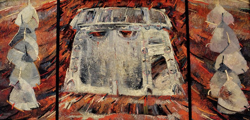 "Gates. Triptic (Porțile)" by Anatol Ghimpu, 2001, 800x1600mm, oil on canvas