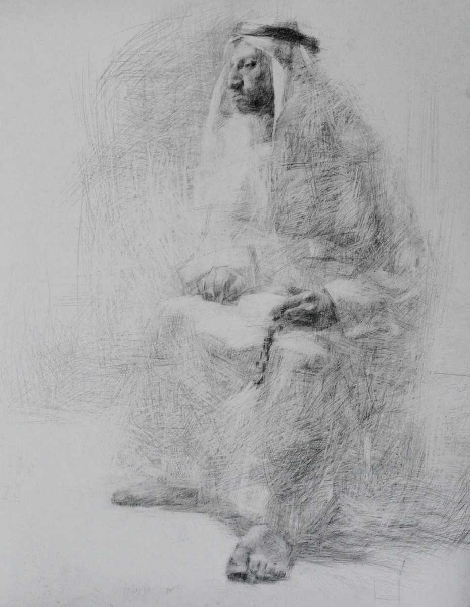 "Фигура. Арабский мужчина" by Ион Голубей, 2016, 900x700mm, карандаш / бумага