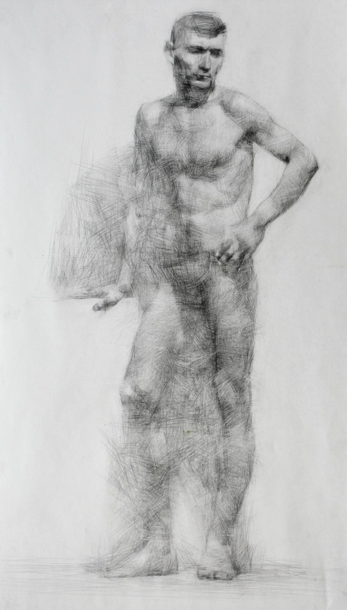 "Desen. Nud. De lungă durată" by Ion Golubei, 800x500mm, creion pe hârtie