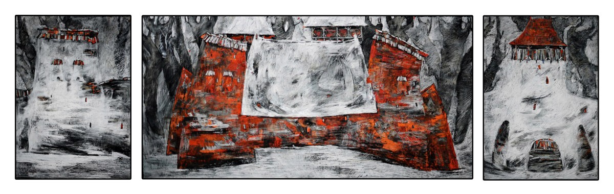 "Carton la diplomă. Triptic - Transilvania" by Vlada Cibuc, 2017, 700x520mm, 700x1400mm, 700x520mm