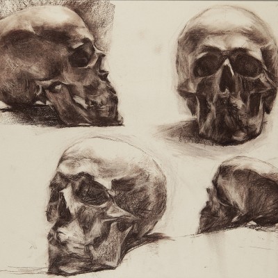 "Cranii" by Oxana Țip, 2005, 499x500mm, Russian sauce pe hârtie