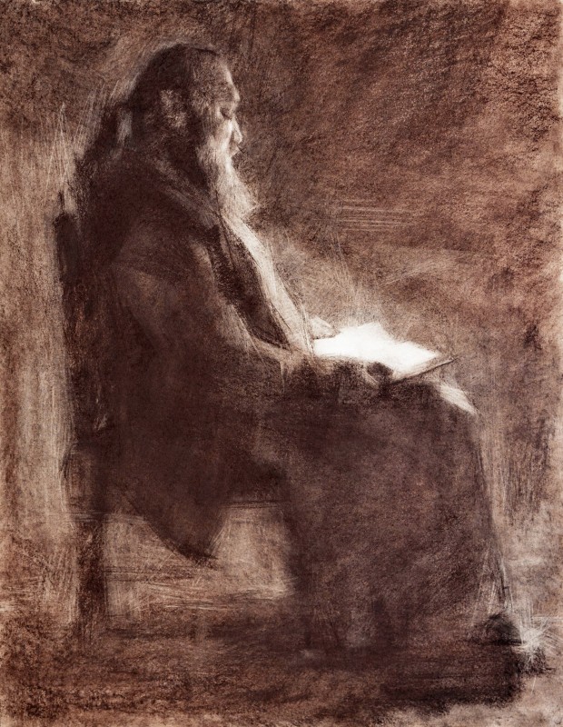 "Figure. Portrait of a priest" by Ion Golubei, 2016, 900x700mm, Russian sauce on paper