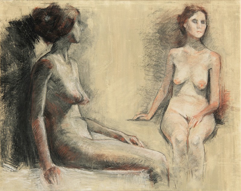 "Nud" by Alexandra Clapatiuc, 2008, 400x500mm, Russian sauce și sanghină pe hârtie