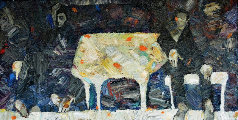 "Compoziție. Familia" by Rodica Dubasari, 2012, 400x800mm, oil on canvas