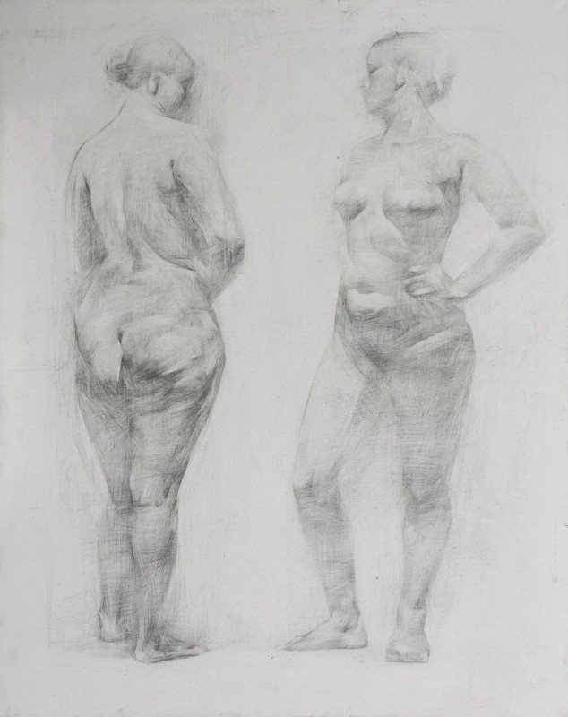 "Figure. 2 Positions" by Maria Manchevici, 2021, 750x600mm, creion pe hârtie