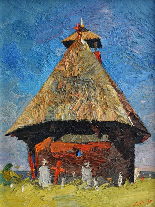 "Biserica din Hobița" by Anatol Ghimpu, 2014, 400x300mm, ulei pe pânză