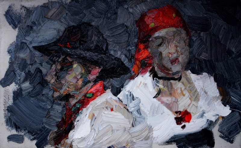 "Studiu. Portret dublu" by Doina Mîndrean, 2018, 250x400mm, ulei pe pânză