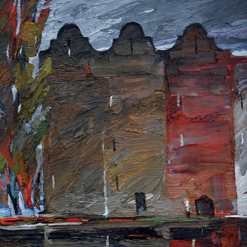 "Houses on canal. Schiedam" by Anatol Ghimpu, 2020, 420x420mm, oil on canvas