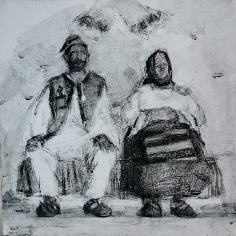 "Drawing. Figure" by Alisa Bivol, 300x300mm, Russian sauce on paper