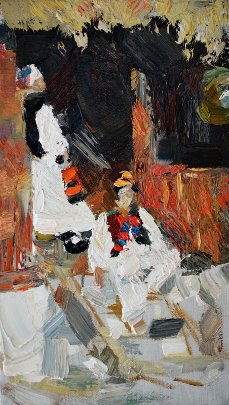 "Sketch. Pleinair. Figure. Pleinair romania" by Eduard Leahu, 450x250mm, oil on canvas