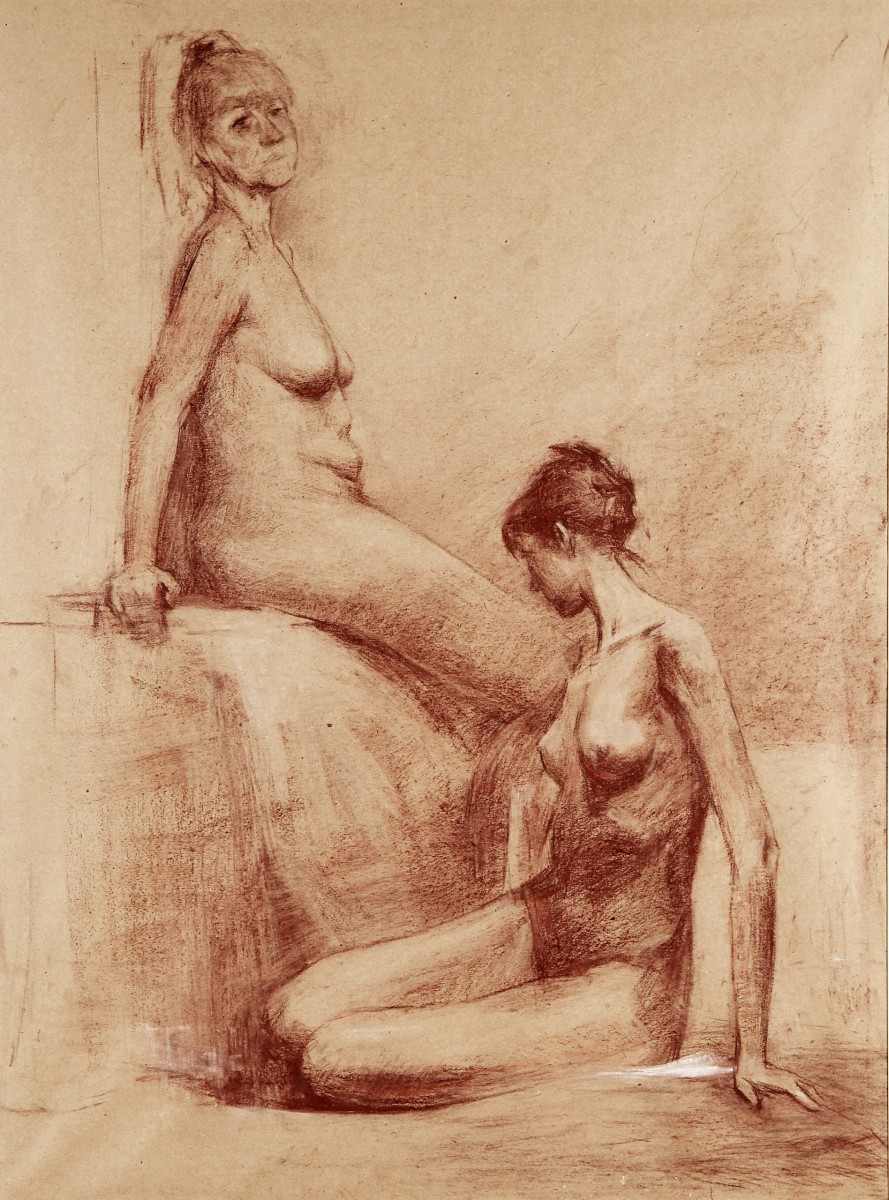 "Nud dublu" by Павел Гросу, 2009, 600x450mm, сангина / бумага