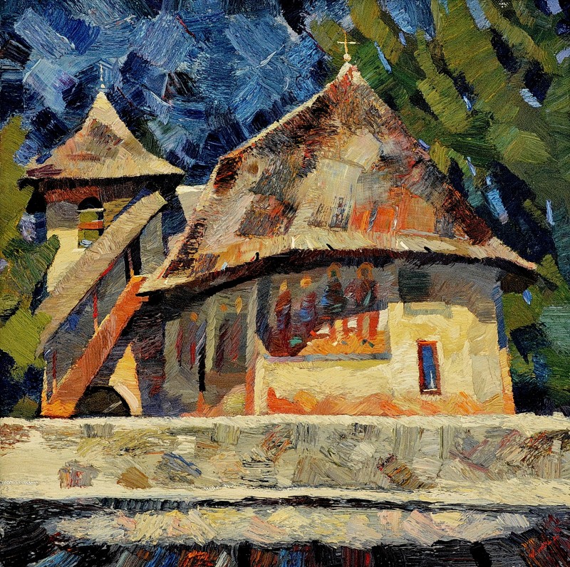"Etude. Curtea de Argeș" by Anatol Ghimpu, 2002, 680x680mm, oil on canvas