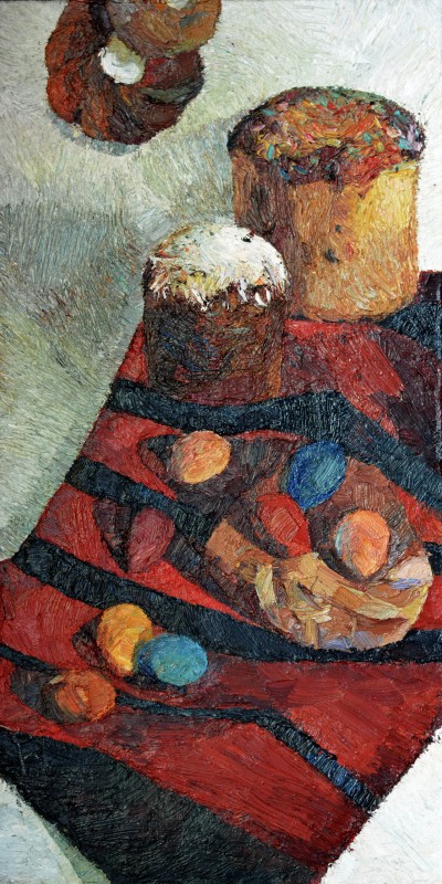 "Natură statică de Paște" by Carolina Leagul, 2010, 840x420mm, ulei pe pânză