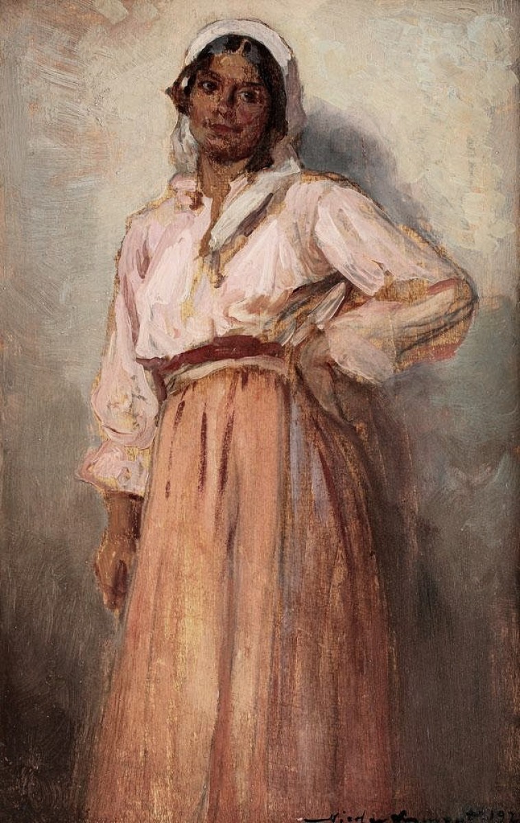 "Painting. Figure" by Nicolae Vermont, oil on cardboard