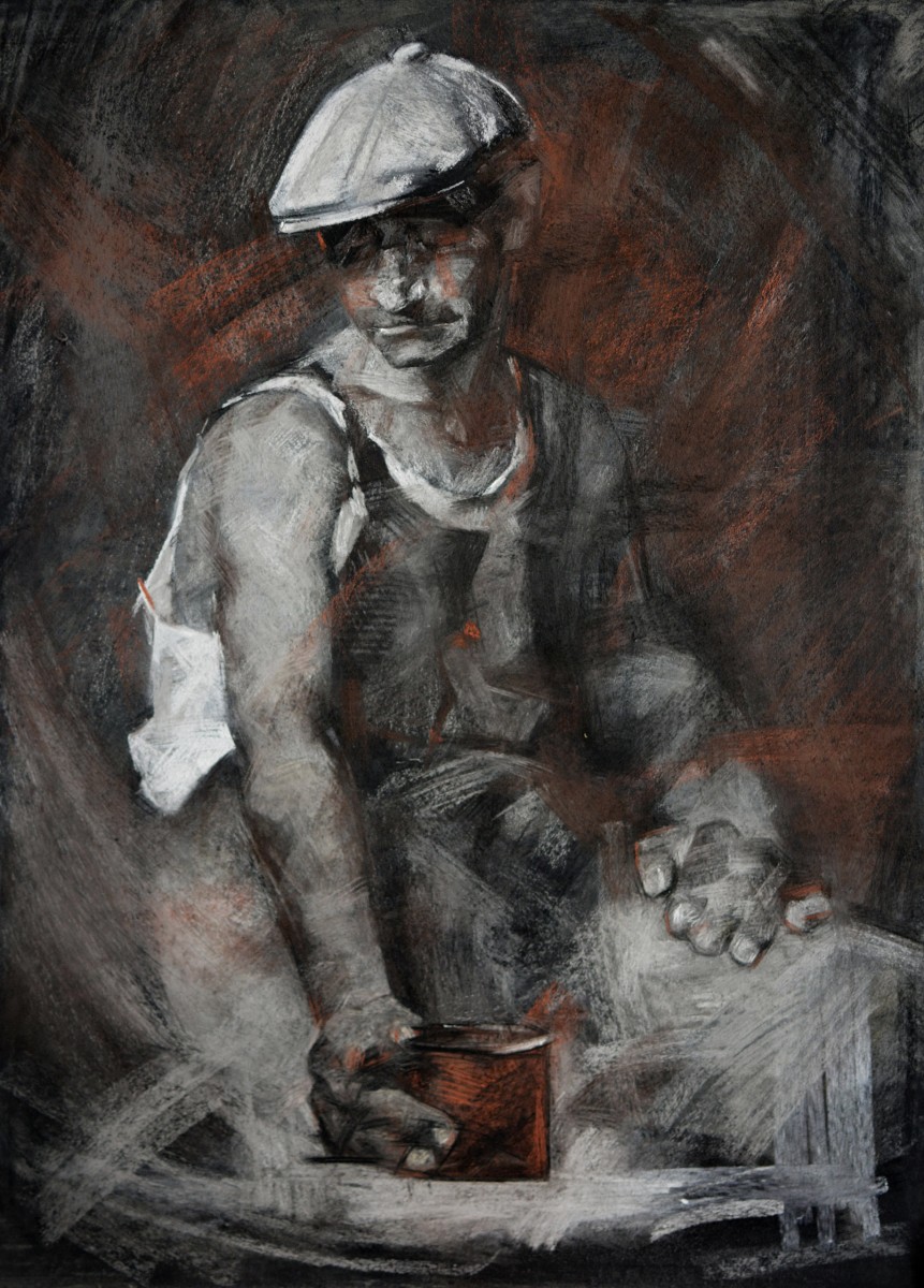 "Drawing. Figure. Long term" by Doina Mîndrean, 500x700mm, Russian sauce and sanguine on paper