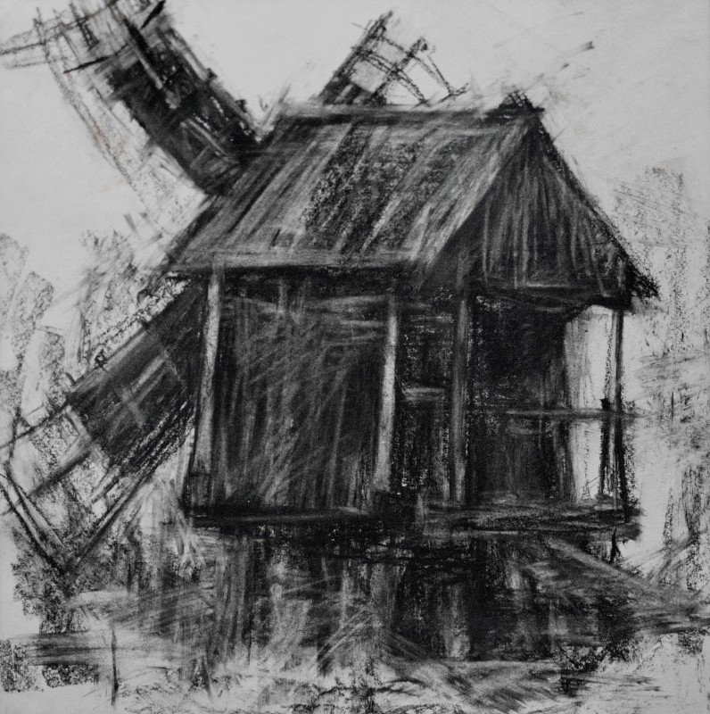 "Moară" by Mădălina Casian, 2015, 250x250mm, Russian sauce on paper