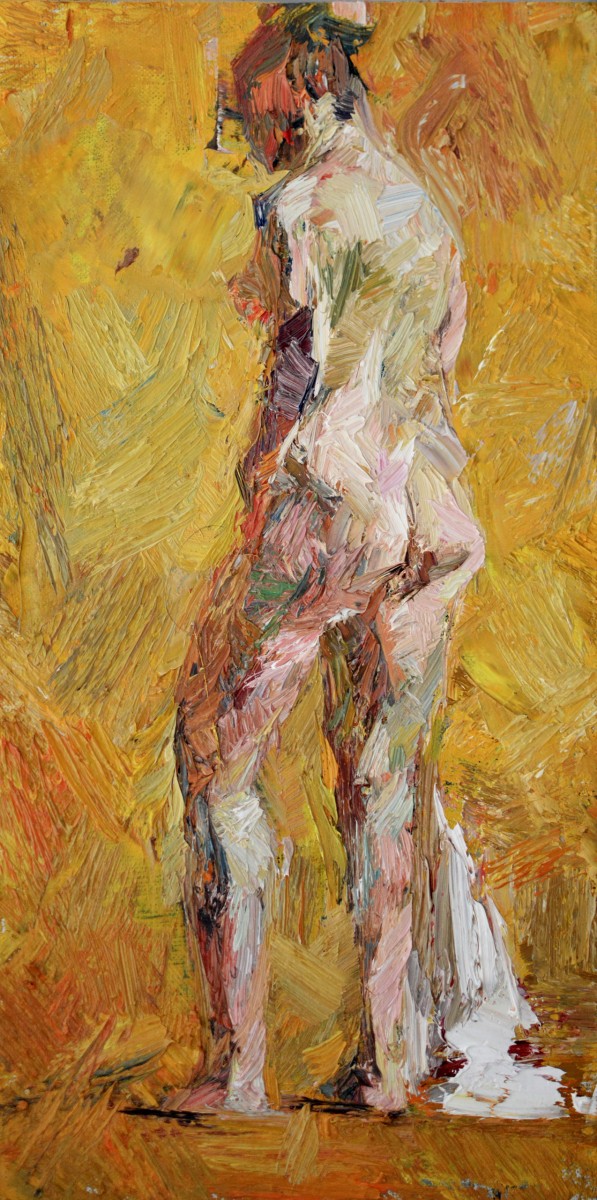 "Studiu. Nud" by Doina Mîndrean, 2018, 400x200mm, ulei pe pânză