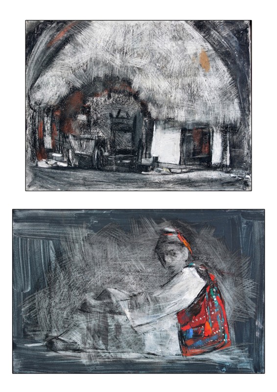 "Motiv. Astra. Sibiu" by Nina Apostol, 2019, 300x400mm, 300x450mm, Russian sauce and pastel on paper