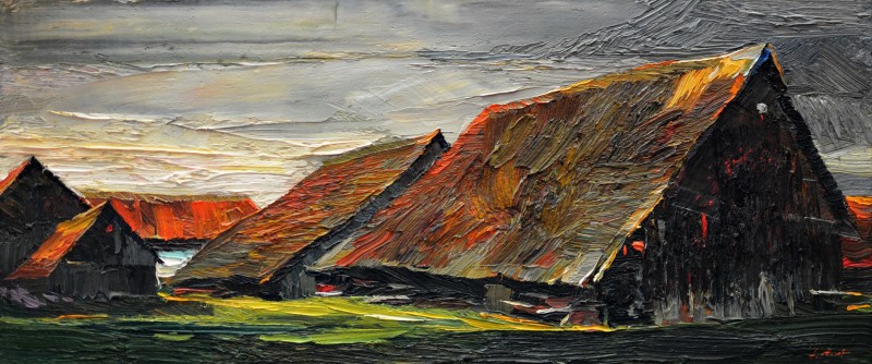 "Barns. Merghindeal" by Anatol Ghimpu, 2005, 260x600mm, oil on canvas