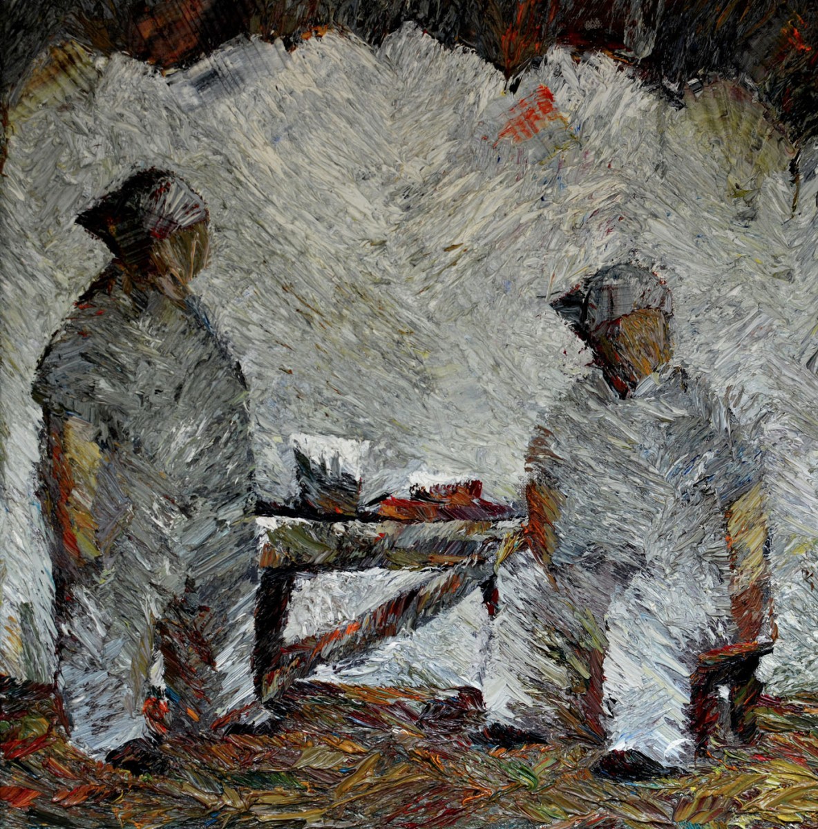 "Compoziție. Studiu. Examen" by Victor Teslaru, 2015, 500x500mm, oil on canvas