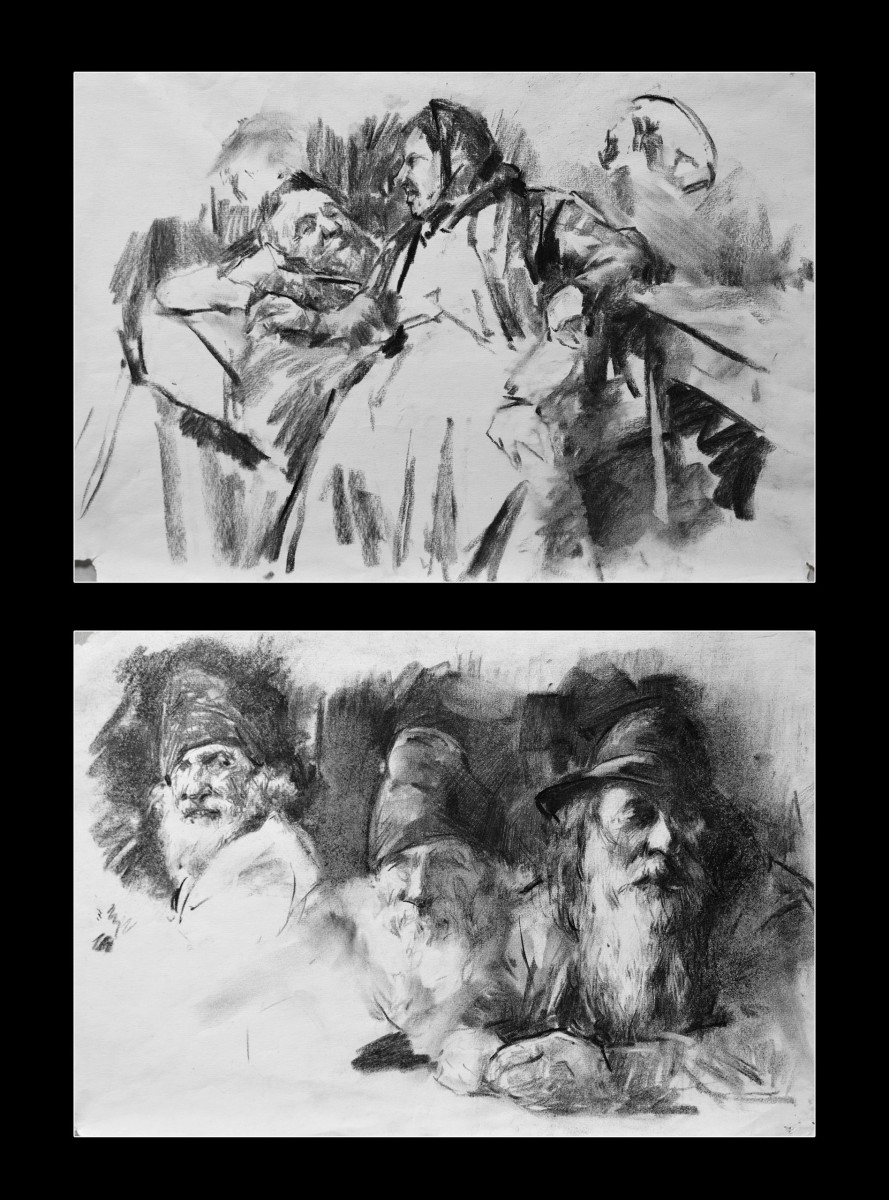 "Desen. Figură / semifigură" by Gheorghe Lisița, 280x400mm x 2, Russian sauce pe hârtie