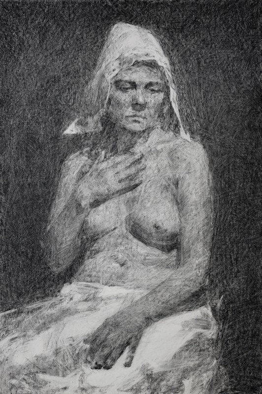 "Drawing. Nude. Long term" by Eduard Leahu, 700x500mm, Russian sauce on paper