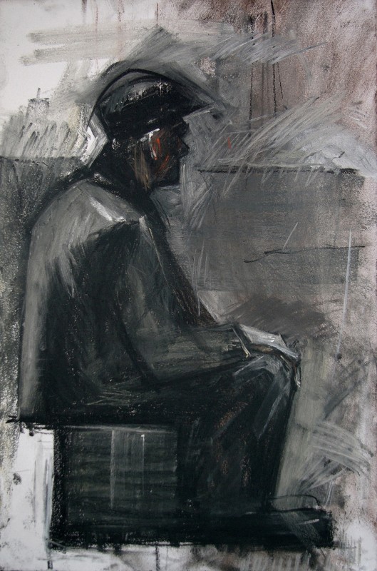 "Practica de vară. Figură" by Carolina Leagul, 2012, 400x300mm, Russian sauce and pastel on paper