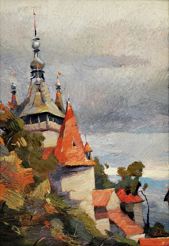 "Sighișoara" by Anatol Ghimpu, 2001, 600x420mm, oil on canvas