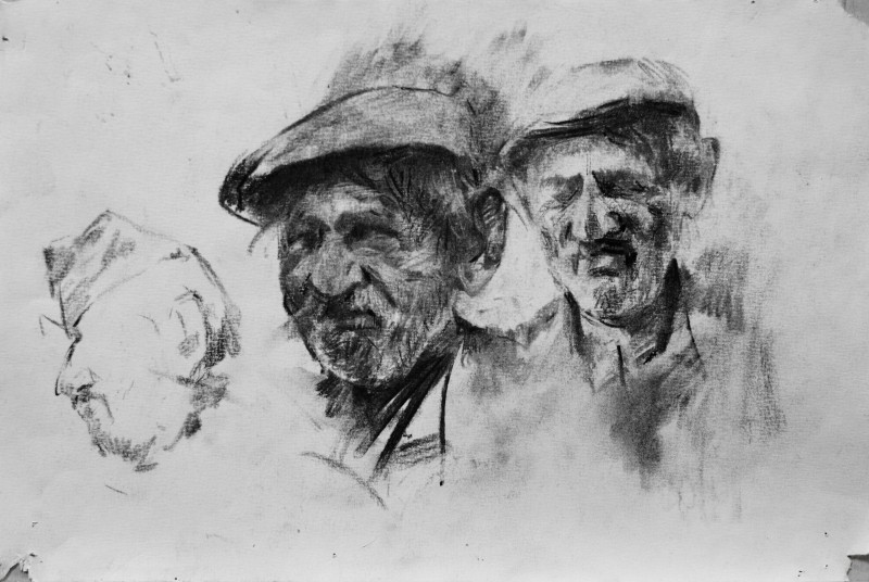 "Desen. Portret" by Gheorghe Lisița, tehnică mixtă pe hârtie