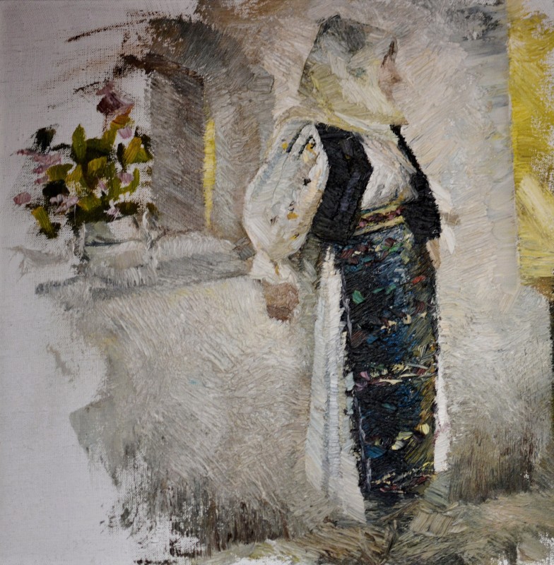 "Studiu. Figură în pleinair" by Cristina Dabija, 2012, 420x420mm, ulei pe pânză
