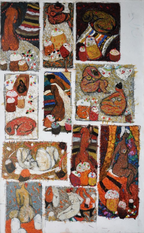 "Căutări către diplomă" by Veronica Crețu, 2010, 800x500mm, pastel pe hârtie