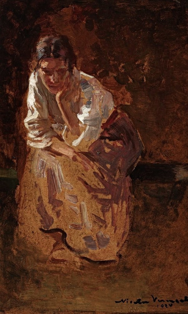 "Painting. Figure" by Nicolae Vermont, oil on cardboard