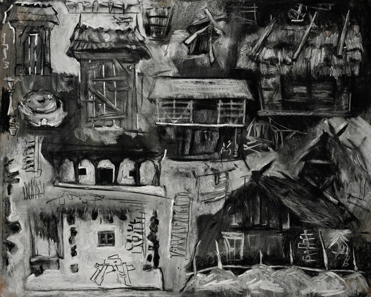 "Schițe. Muzeul Astra Sibiu" by Ioan Postică, 2015, 400x500mm, Russian sauce on paper