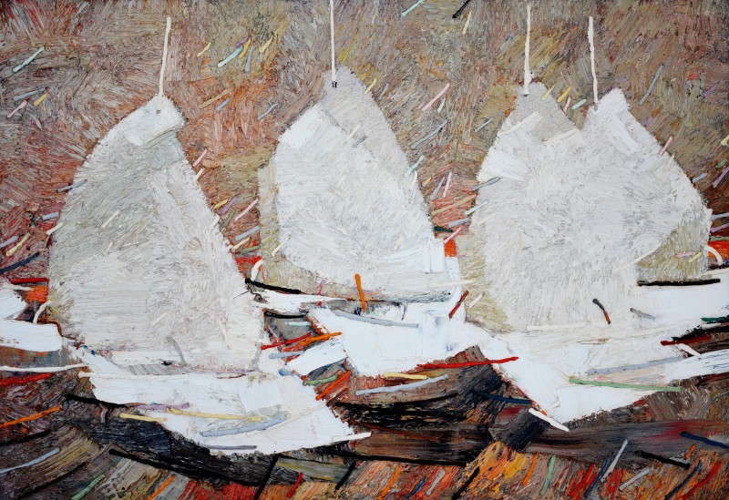 "Haystacks" by Anatol Ghimpu, 2001, 680x1000mm, oil on canvas
