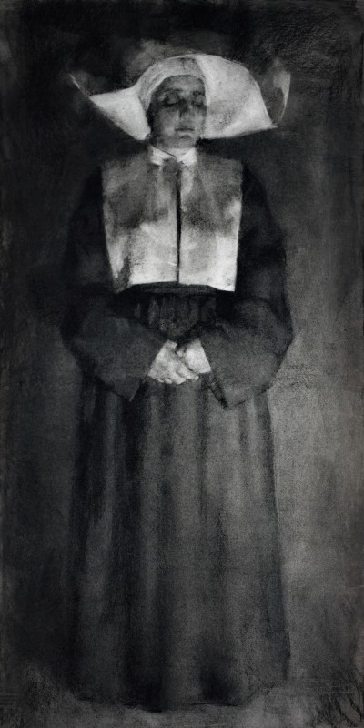 "Figură. Călugăriță" by Ion Golubei, 2017, 1100x500mm, Russian sauce pe hârtie
