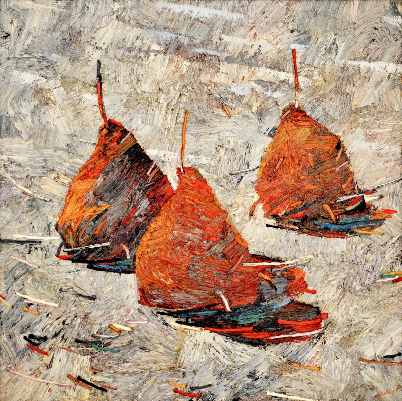 "Haystacks" by Anatol Ghimpu, 2002, 800x800mm, oil on canvas