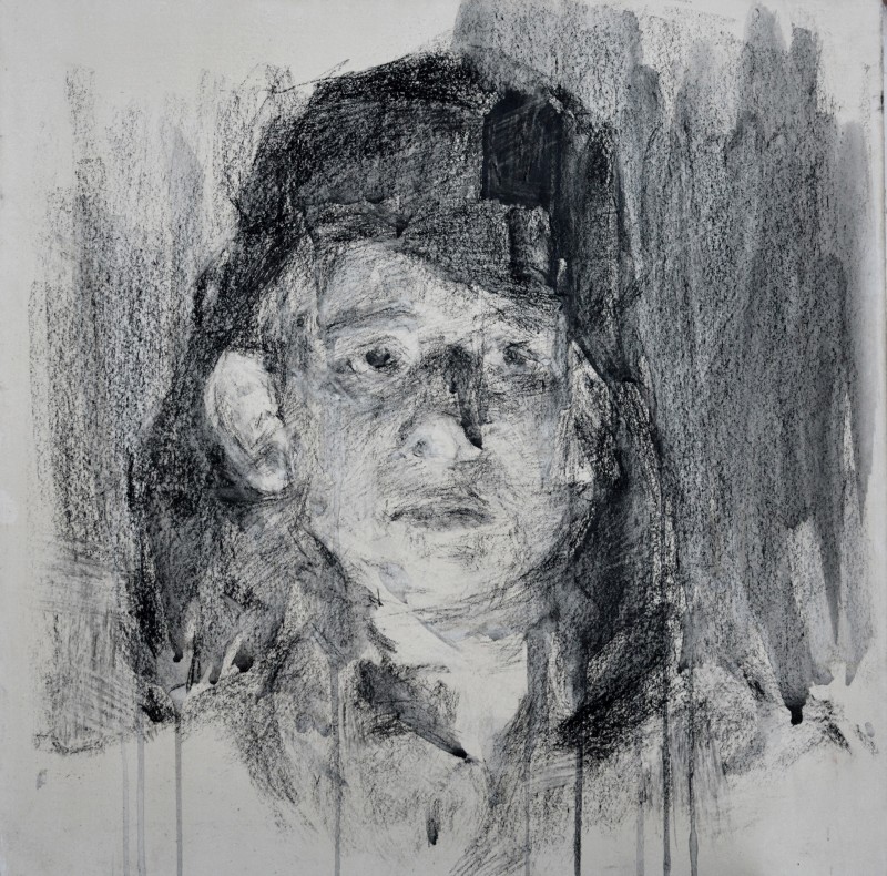 "Drawing. Portrait" by Eduard Leahu, 400x400mm, Russian sauce on paper